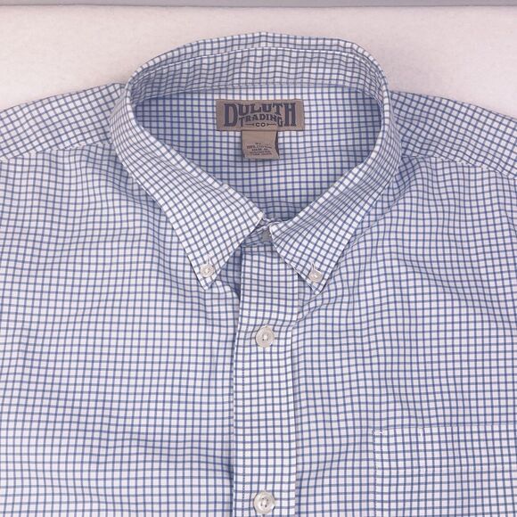 Duluth Trading Button-Down Shirt Men XL Blue Check Casual Cotton Long Sleeve - Picture 6 of 9